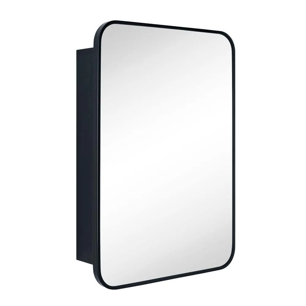 TEHOME Garnes 16.5 in. W x 24 in. H Rectangular Recessed or Surface Mount Metal Framed Medicine Cabinet with Mirror in Black, photo 3 of 8