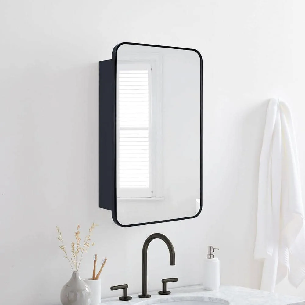 TEHOME Garnes 16.5 in. W x 24 in. H Rectangular Recessed or Surface Mount Metal Framed Medicine Cabinet with Mirror in Black, photo 7 of 8
