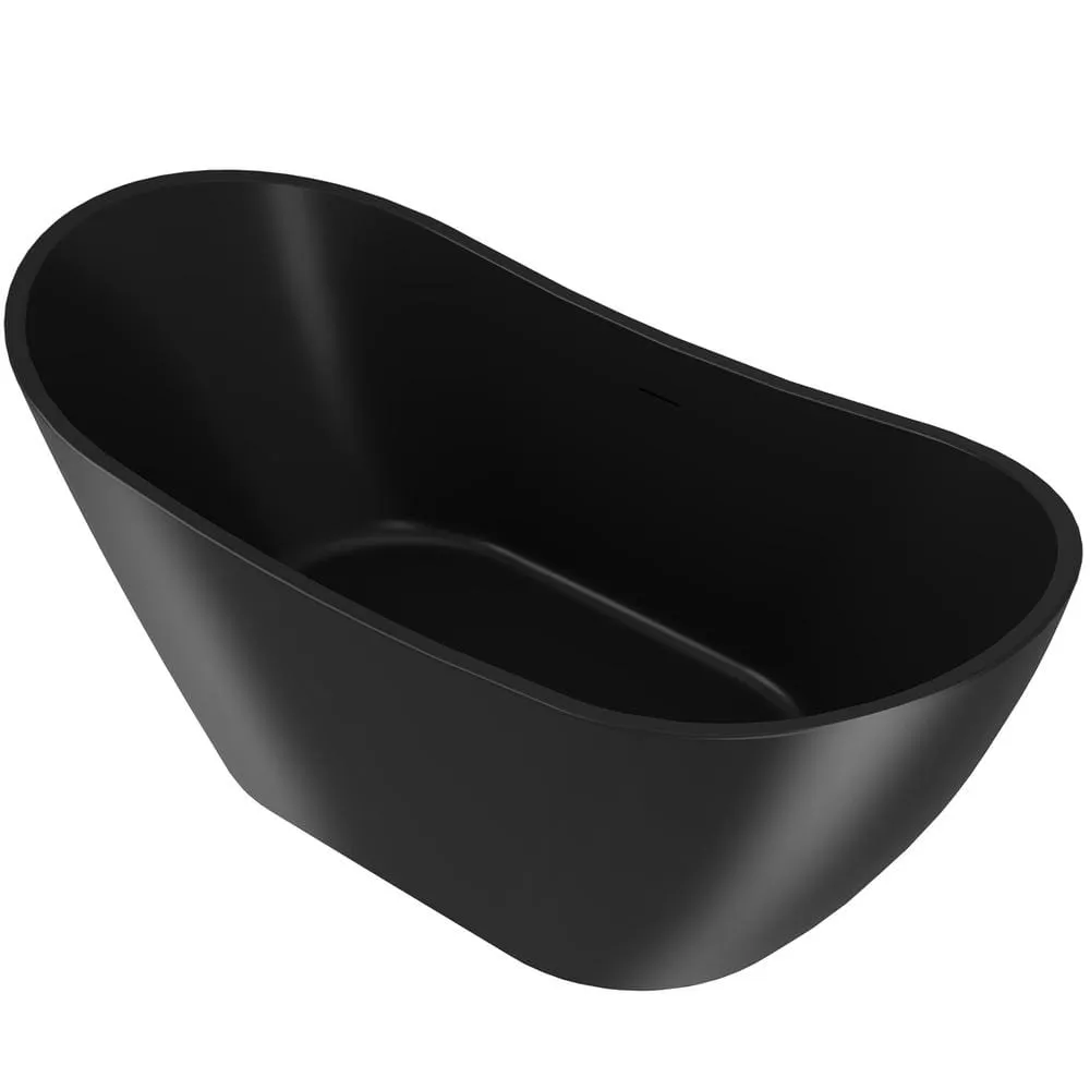 AKDY Freestanding 60 in. Fiberglass Double Slipper Flatbottom Modern Stand Alone Non-Whirlpool Bathtub in Matte Black, photo 3 of 7