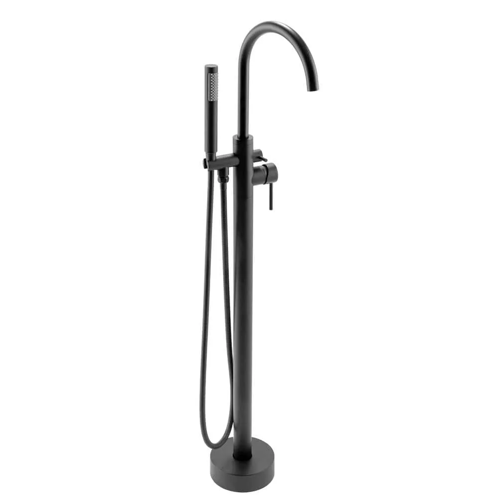 AKDY 60 in. Fiberglass Freestanding Flat Bottom Soaking Bathtub in Matte Black with Tub Filler Combo, photo 4 of 7