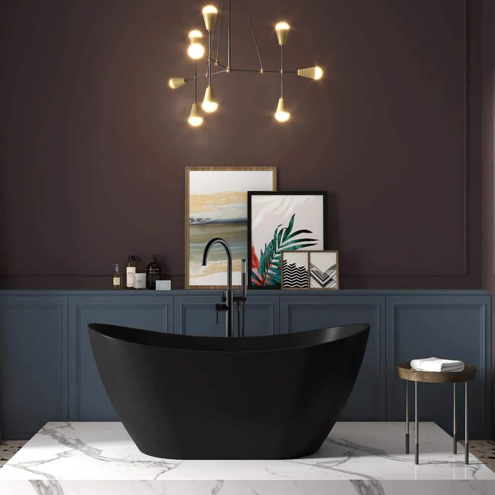AKDY 60 in. Fiberglass Freestanding Flat Bottom Soaking Bathtub in Matte Black with Tub Filler Combo, photo 3 of 7