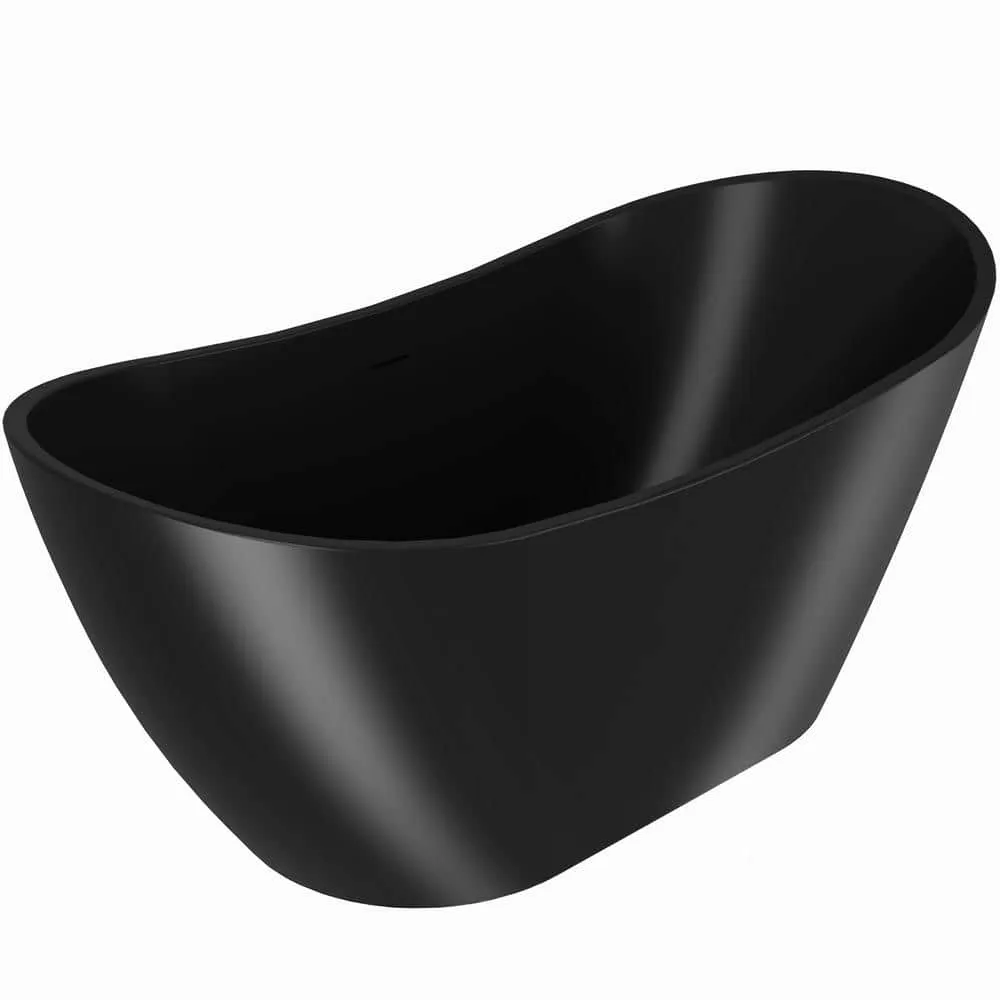 AKDY Freestanding 60 in. Fiberglass Double Slipper Flatbottom Modern Stand Alone Non-Whirlpool Bathtub in Matte Black, photo 2 of 7