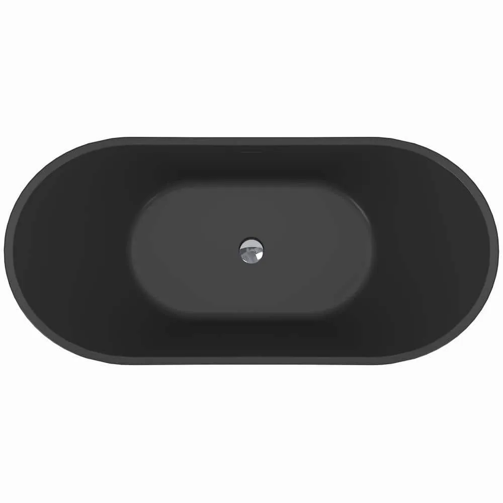 AKDY Freestanding 60 in. Fiberglass Double Slipper Flatbottom Modern Stand Alone Non-Whirlpool Bathtub in Matte Black, photo 4 of 7