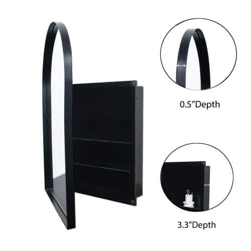 Aoibox 24 in. W x 36 in. H Arched Metal Medicine Cabinet with Mirror and Adjustable Shelves in Matte Black for Bathroom, photo 6 of 7