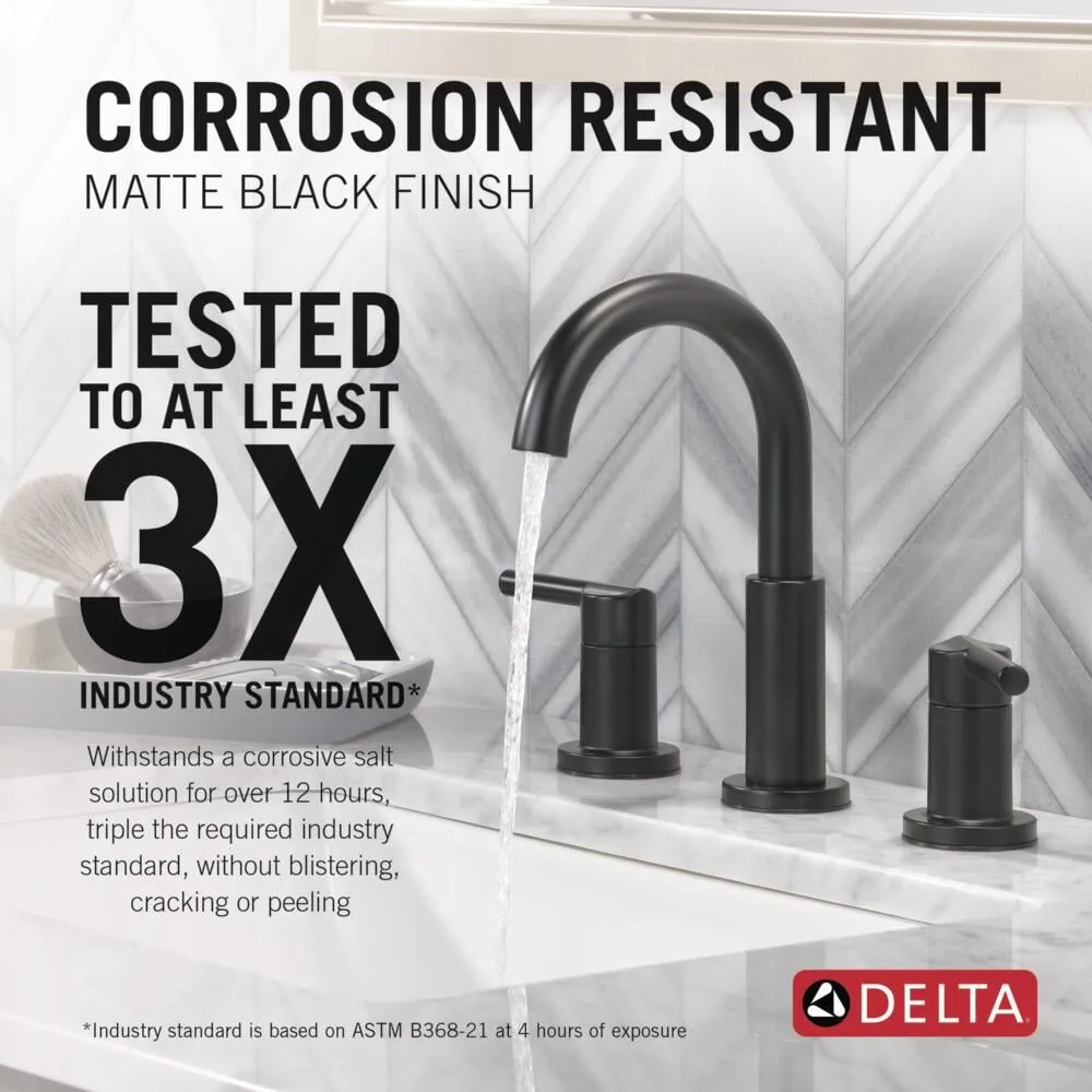Delta Nicoli J-Spout 8 in. Widespread 2-Handle Bathroom Faucet in Matte Black, photo 3 of 8