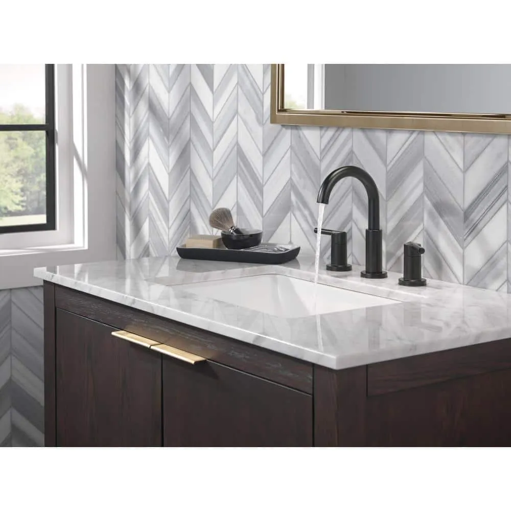 Delta Nicoli J-Spout 8 in. Widespread 2-Handle Bathroom Faucet in Matte Black, photo 2 of 8