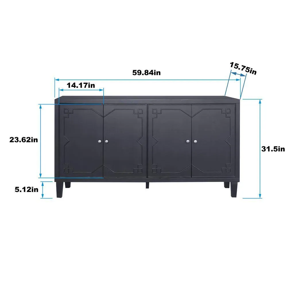 FUNKOL 59.84 in. x 15.75 in. x 31.5 in. MDF Freestanding Ready to Assemble Base Storage Cabinet in Matte Black with 4-Doors, photo 8 of 8