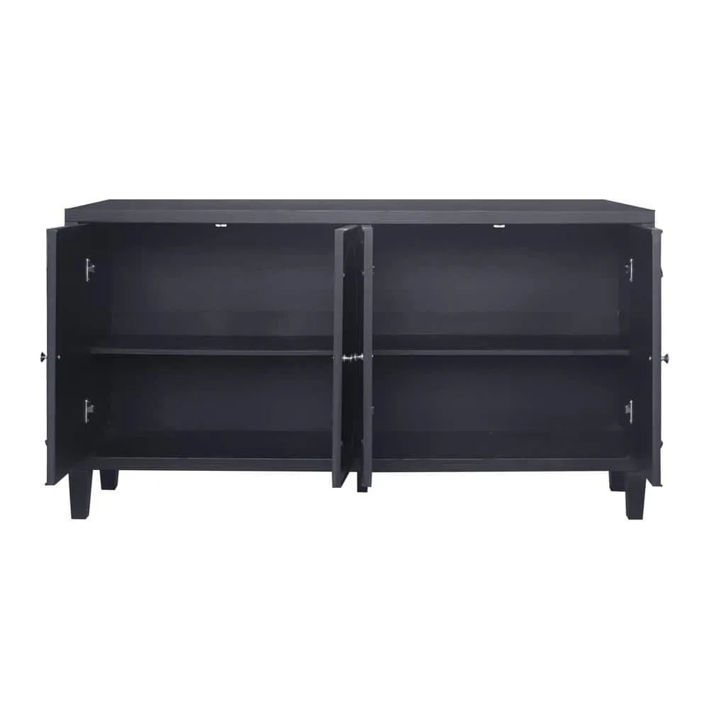 FUNKOL 59.84 in. x 15.75 in. x 31.5 in. MDF Freestanding Ready to Assemble Base Storage Cabinet in Matte Black with 4-Doors, photo 5 of 8