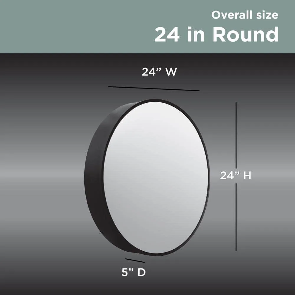 Glacier Bay 23.6 in. W x 23.6 in. H Round Matte Black Medicine Cabinet with Mirror, photo 3 of 13