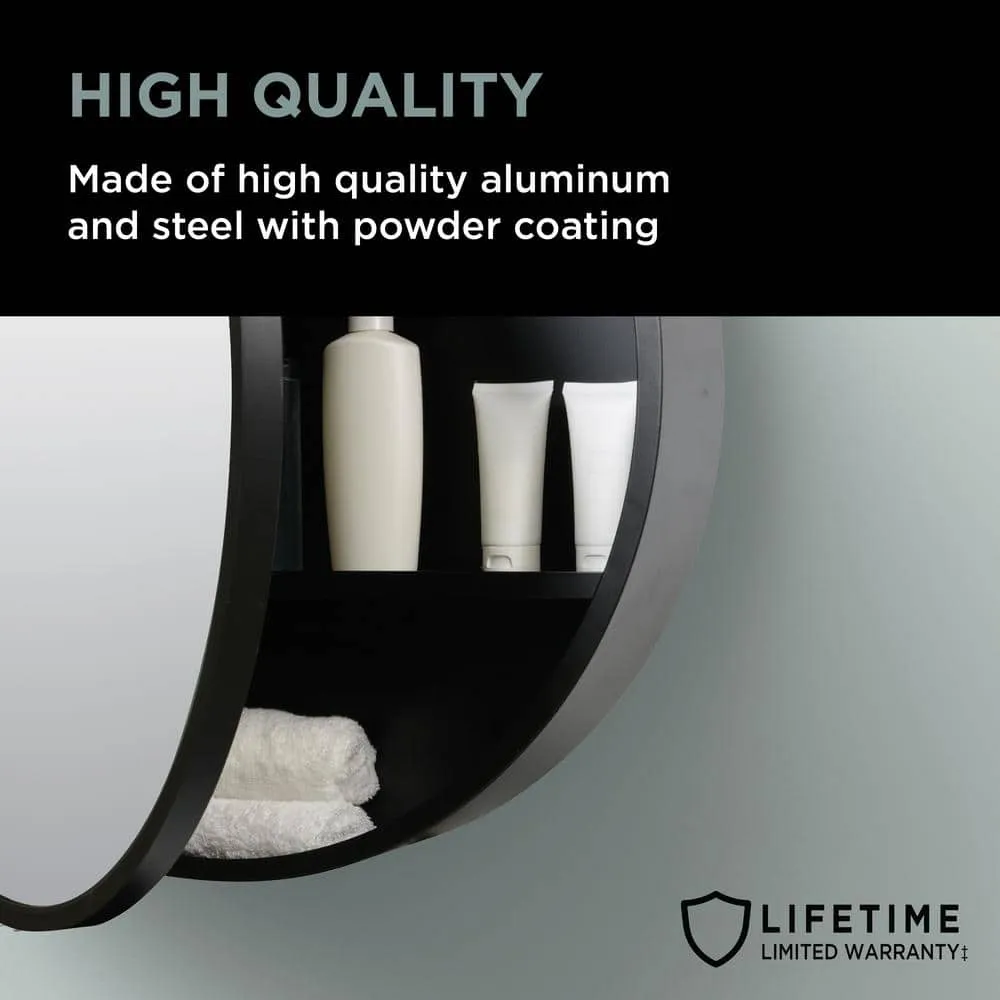 Glacier Bay 23.6 in. W x 23.6 in. H Round Matte Black Medicine Cabinet with Mirror, photo 6 of 13