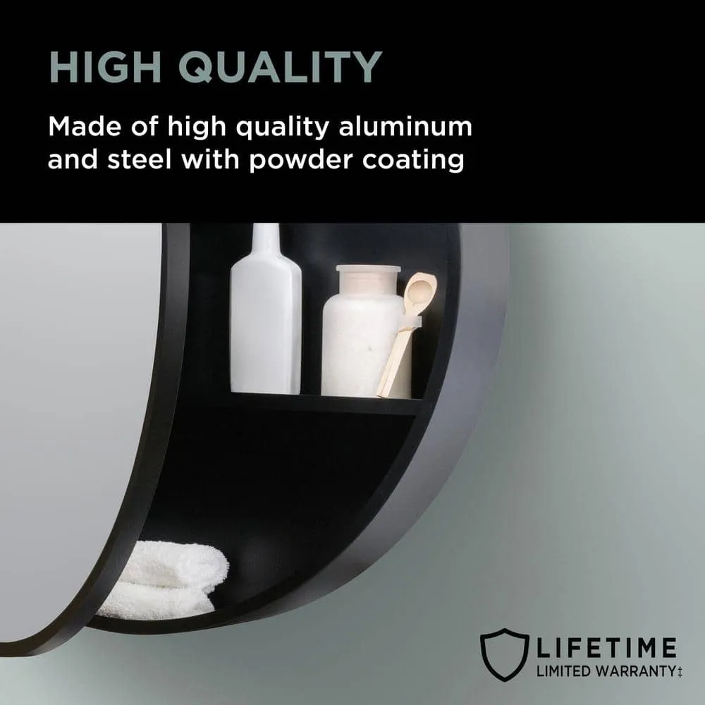 Glacier Bay 30 in. W x 30 in. H Round Matte Black Medicine Cabinet with Mirror, photo 6 of 13