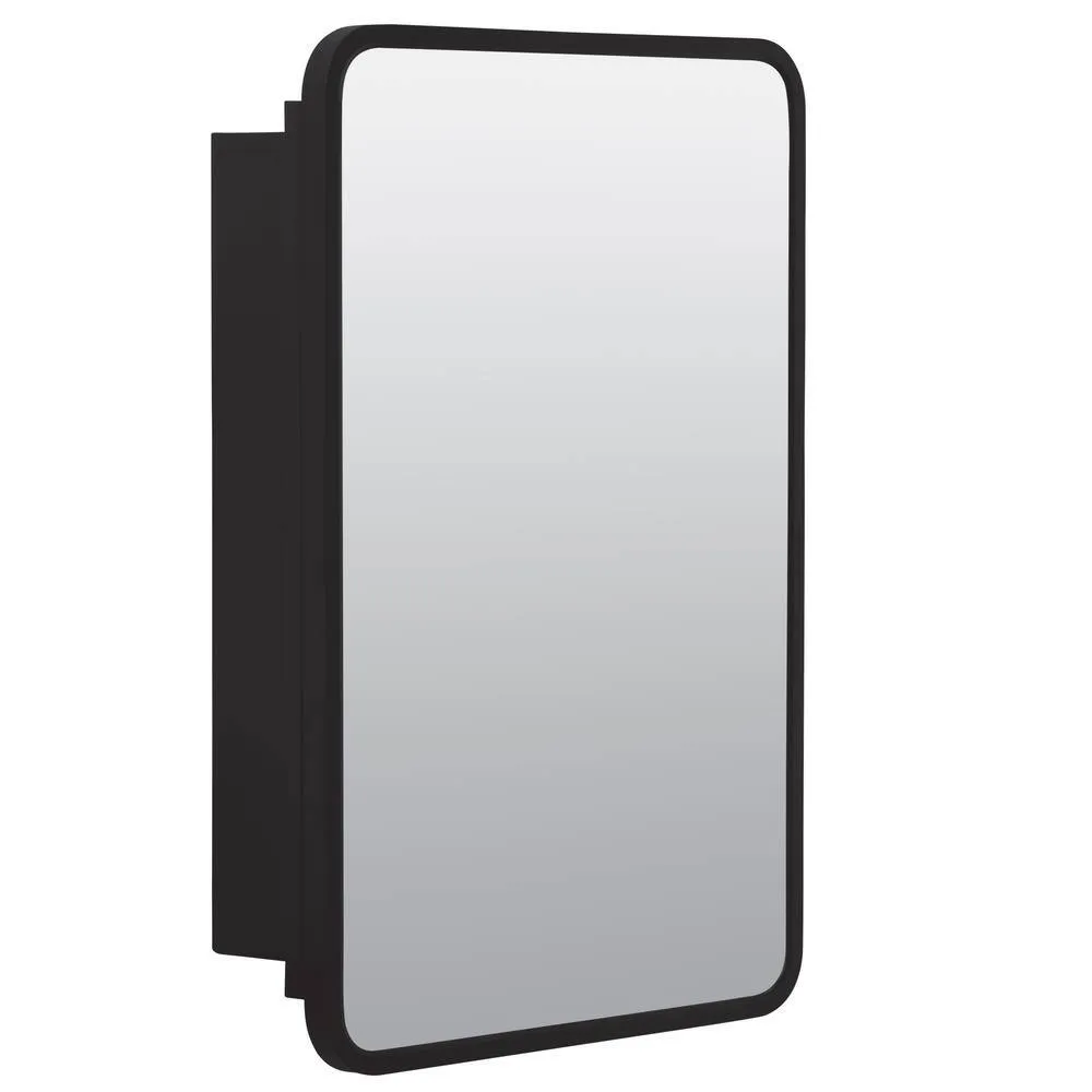 Glacier Bay 16 in. W x 24 in. H Rounded Corner Rectangular Matte Black Medicine Cabinet with Mirror, photo 11 of 13