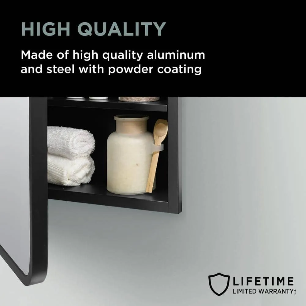 Glacier Bay 16 in. W x 24 in. H Rounded Corner Rectangular Matte Black Medicine Cabinet with Mirror, photo 6 of 13