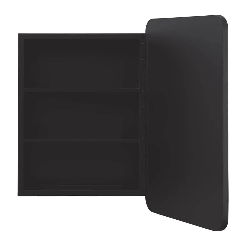 Glacier Bay 16 in. W x 24 in. H Rounded Corner Rectangular Matte Black Medicine Cabinet with Mirror, photo 2 of 13