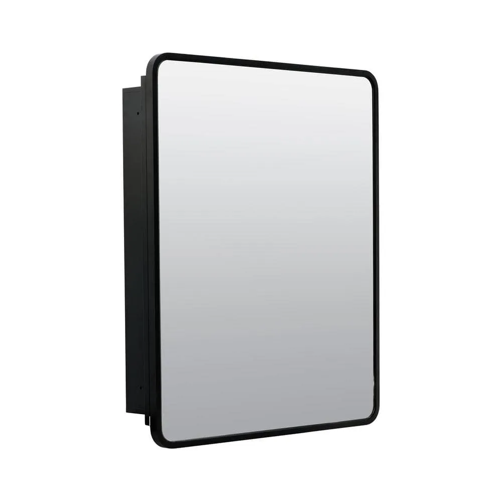 Glacier Bay 24 in. W x 30 in. H Rounded Corner Rectangular Matte Black Medicine Cabinet with Mirror, photo 11 of 13