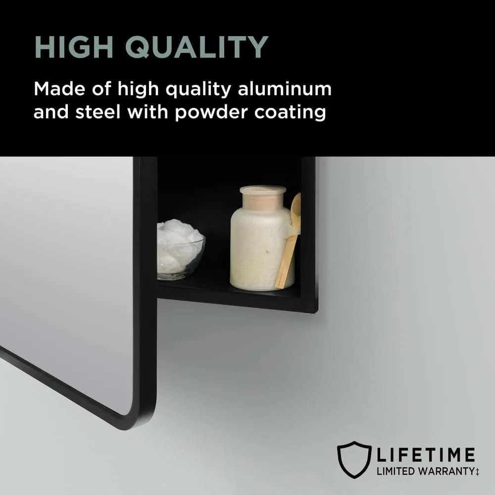 Glacier Bay 24 in. W x 30 in. H Rounded Corner Rectangular Matte Black Medicine Cabinet with Mirror, photo 6 of 13
