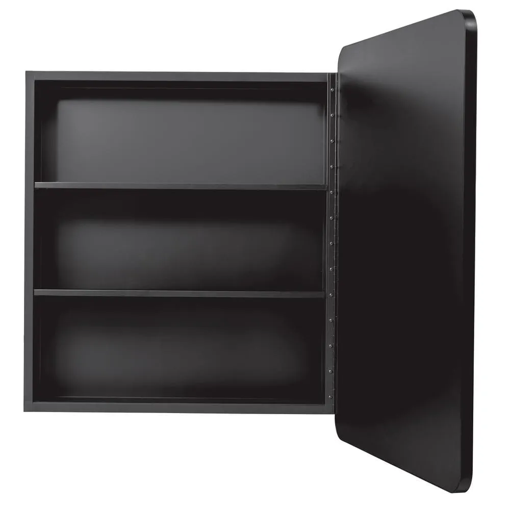 Glacier Bay 24 in. W x 30 in. H Rounded Corner Rectangular Matte Black Medicine Cabinet with Mirror, photo 2 of 13