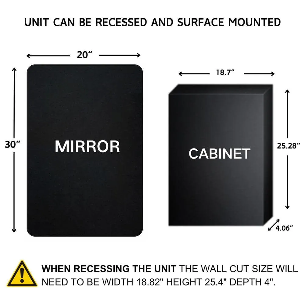 TEHOME Garnes 20 in. W x 30 in. H Rectangular Recessed or Surface Mount Metal Framed Medicine Cabinet with Mirror in Black, photo 3 of 6