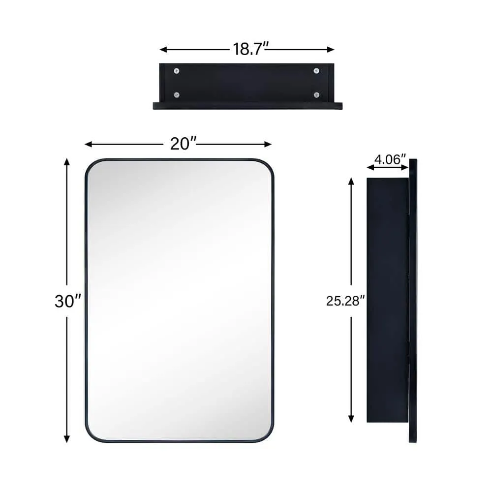 TEHOME Garnes 20 in. W x 30 in. H Rectangular Recessed or Surface Mount Metal Framed Medicine Cabinet with Mirror in Black, photo 6 of 6