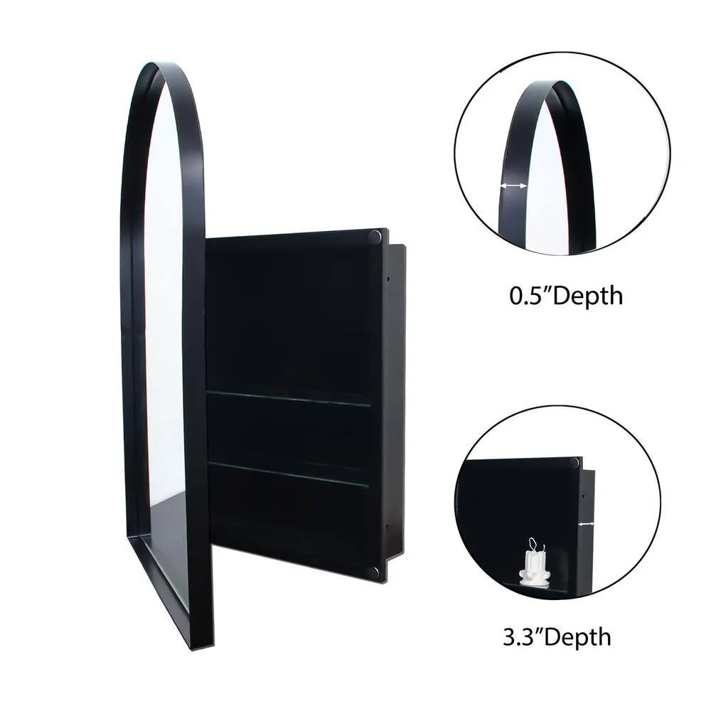 Tenleaf 24.00 in. W x 35.80 in. H Arched Metal Medicine Cabinet with Mirror, Wall Cabinet with Adjustable Shelves, Matte Black, photo 8 of 11