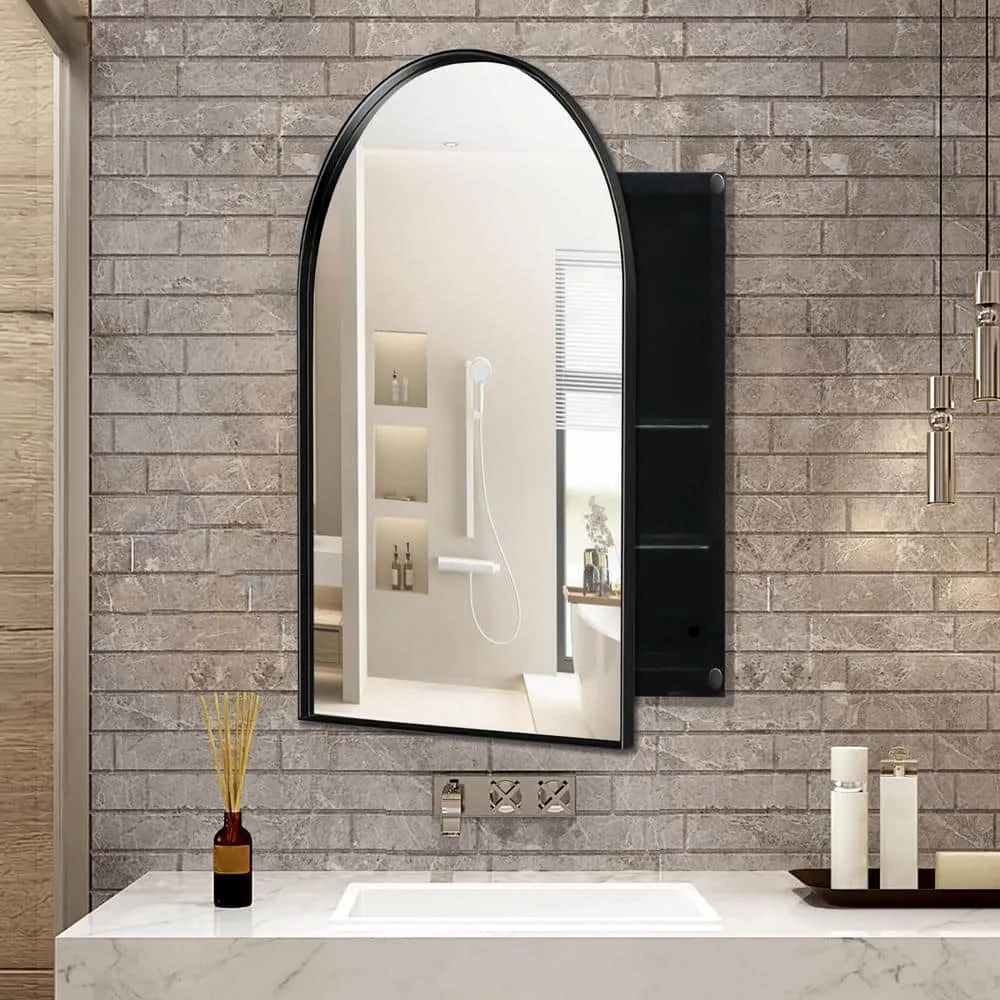 Tenleaf 24.00 in. W x 35.80 in. H Arched Metal Medicine Cabinet with Mirror, Wall Cabinet with Adjustable Shelves, Matte Black, photo 3 of 11