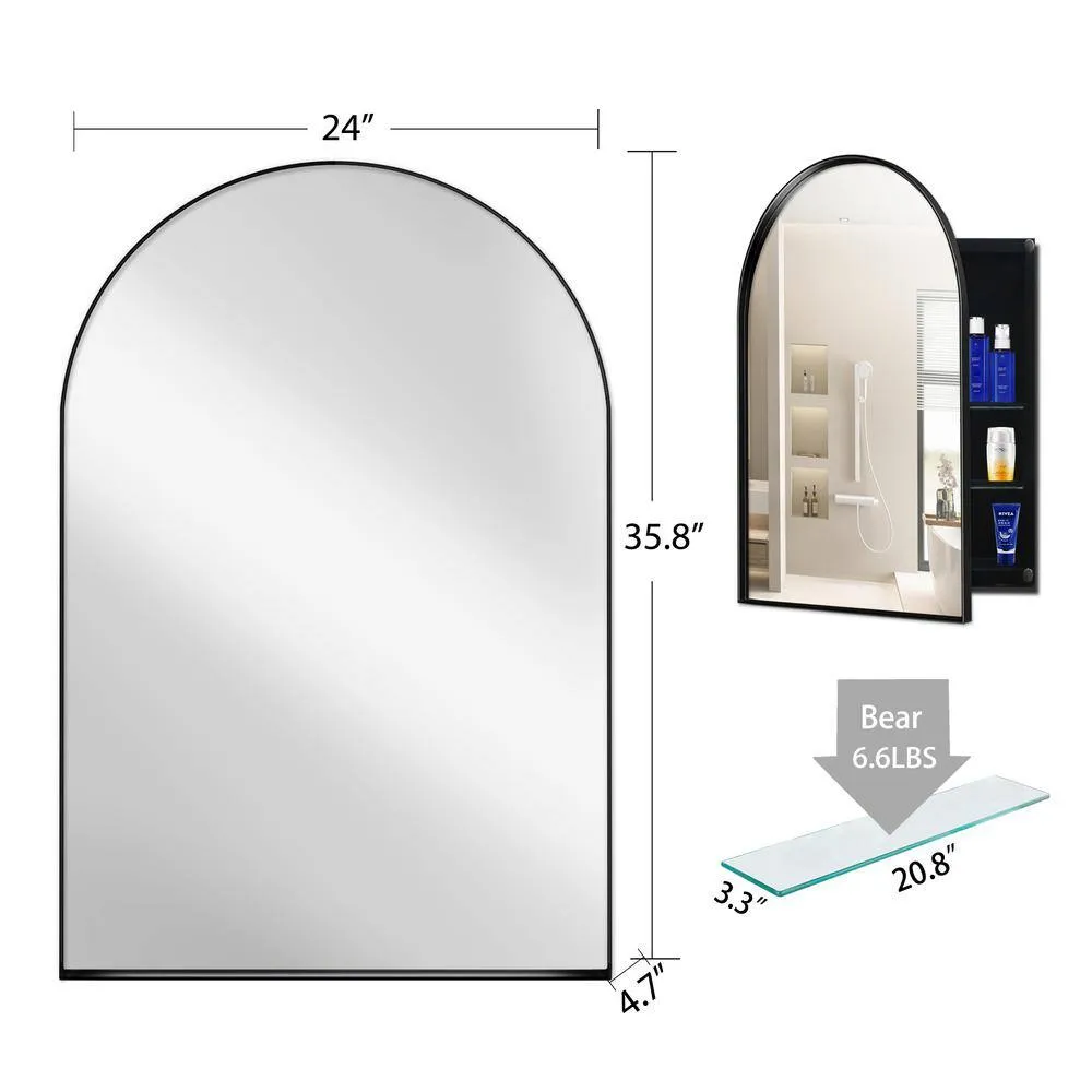 Tenleaf 24.00 in. W x 35.80 in. H Arched Metal Medicine Cabinet with Mirror, Wall Cabinet with Adjustable Shelves, Matte Black, photo 11 of 11