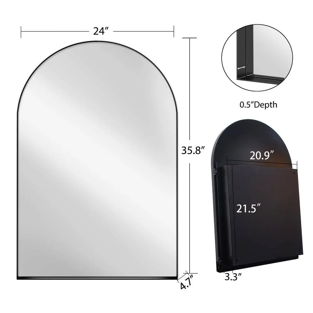 Tenleaf 24.00 in. W x 35.80 in. H Arched Metal Medicine Cabinet with Mirror, Wall Cabinet with Adjustable Shelves, Matte Black, photo 10 of 11
