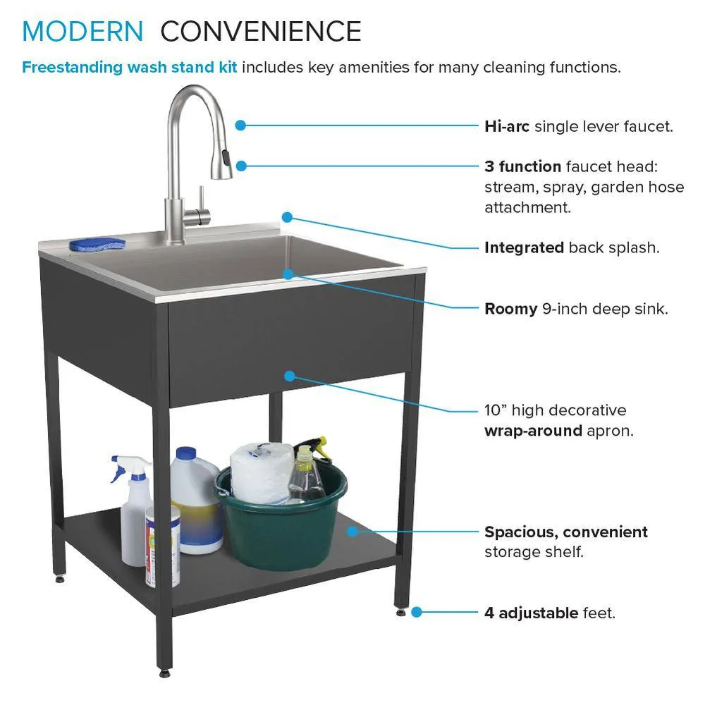 Transolid 15-Gallon Freestanding Laundry Sink with Cabinet in Matte Black, photo 5 of 10