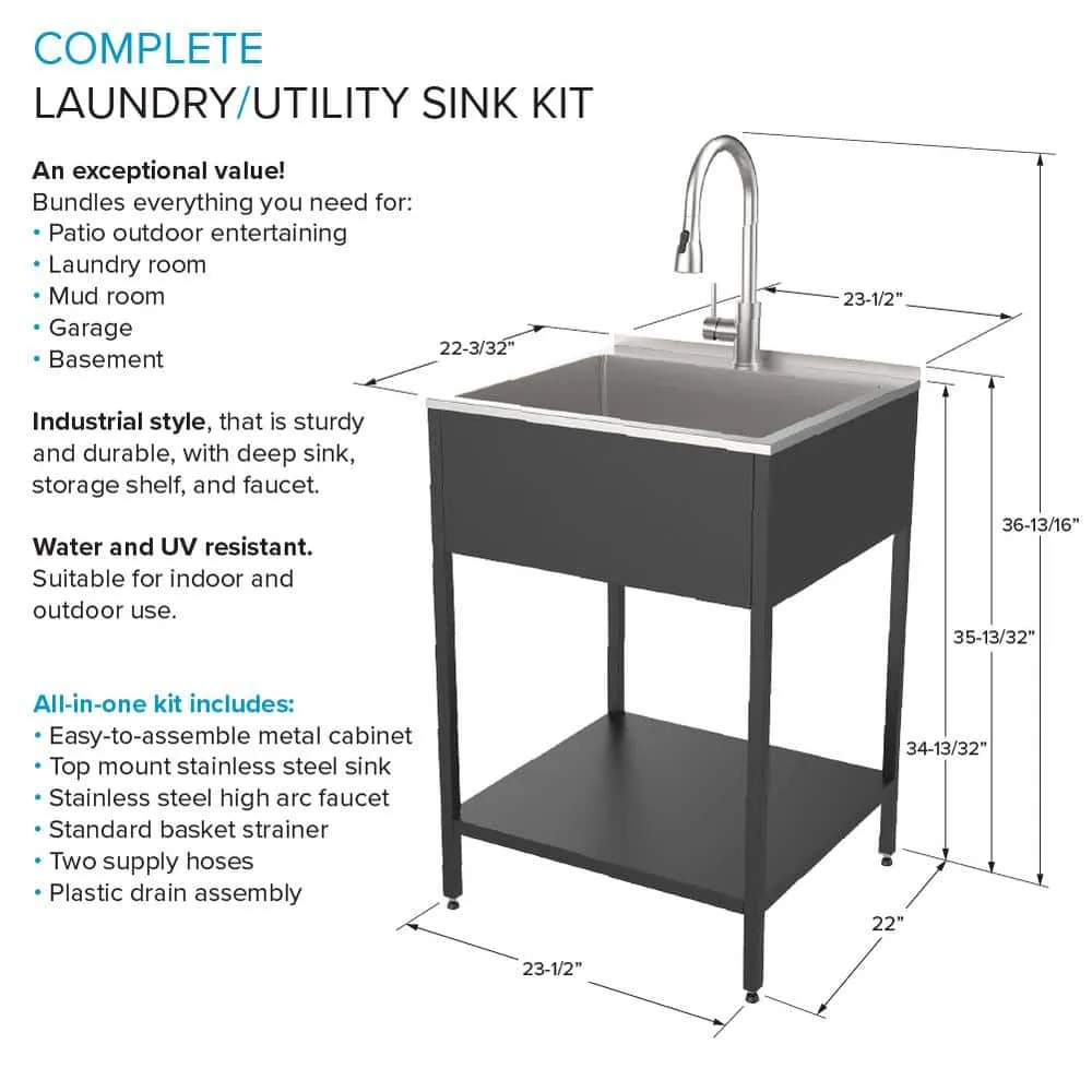 Transolid 15-Gallon Freestanding Laundry Sink with Cabinet in Matte Black, photo 3 of 10