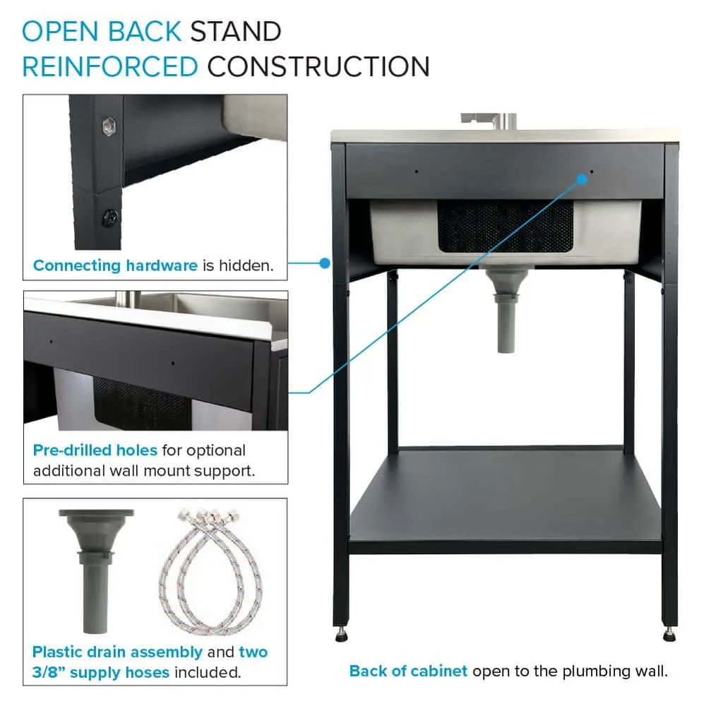 Transolid 15-Gallon Freestanding Laundry Sink with Cabinet in Matte Black, photo 8 of 10
