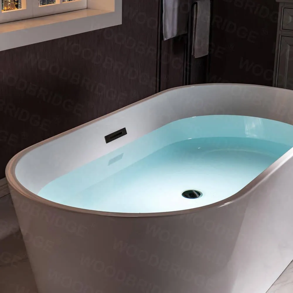WOODBRIDGE Dieppe 59 in. Acrylic Double-Ended Flat Bottom Freestanding Bathtub with Chrome Overflow and Drain, White, photo 14 of 17