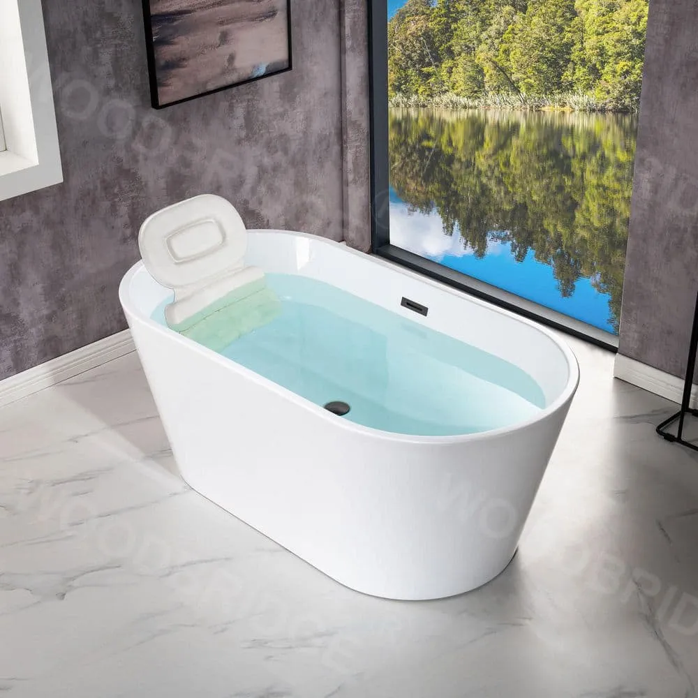 WOODBRIDGE Dieppe 59 in. Acrylic Double-Ended Flat Bottom Freestanding Bathtub with Chrome Overflow and Drain, White, photo 10 of 17