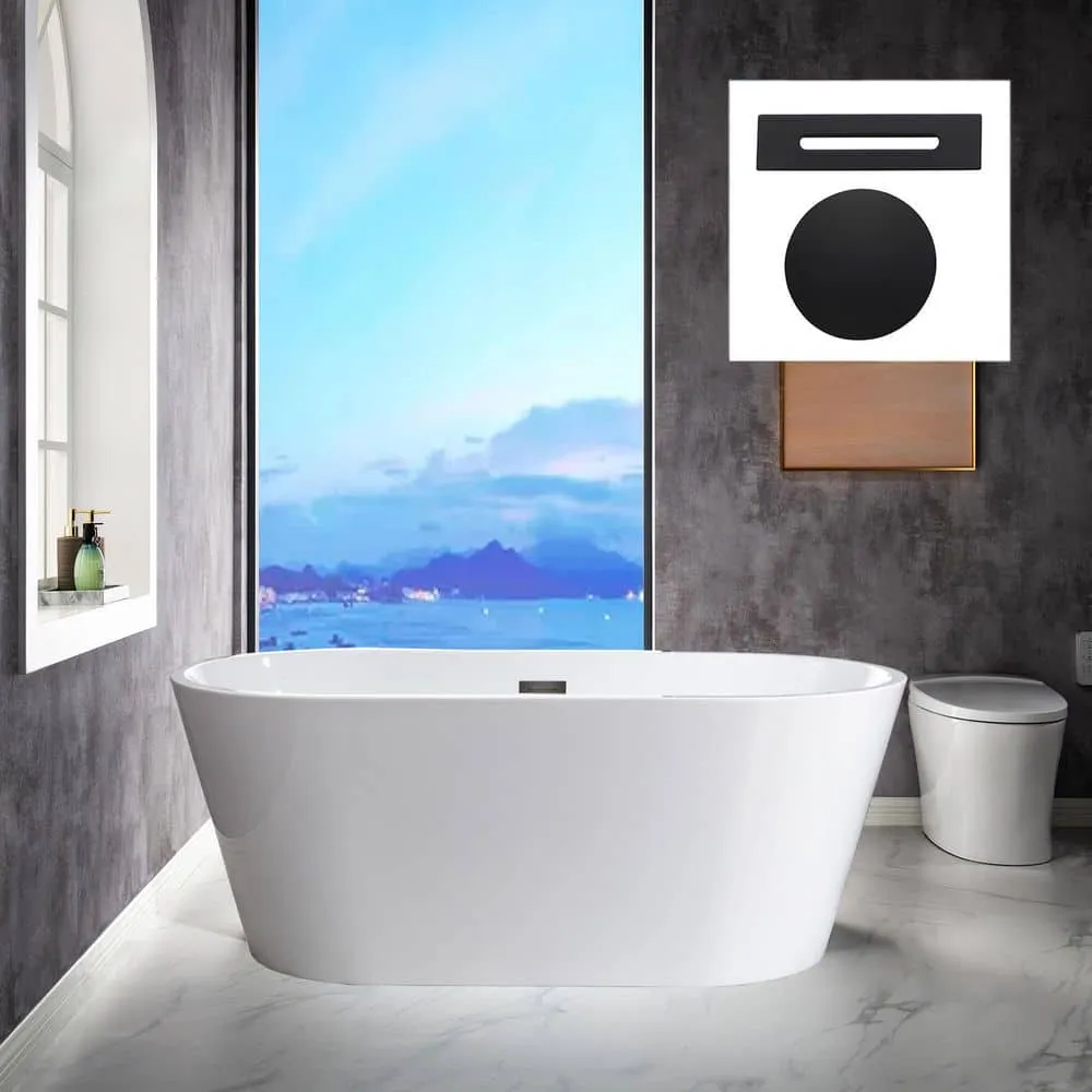 WOODBRIDGE Dieppe 59 in. Acrylic Double-Ended Flat Bottom Freestanding Bathtub with Chrome Overflow and Drain, White, photo 11 of 17