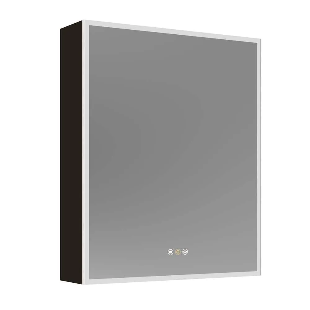 tunuo 24 in. W x 30 in. H Rectangular Black LED Light Anti-fog Aluminum Surface Mount Medicine Cabinet with Mirror, photo 2 of 9