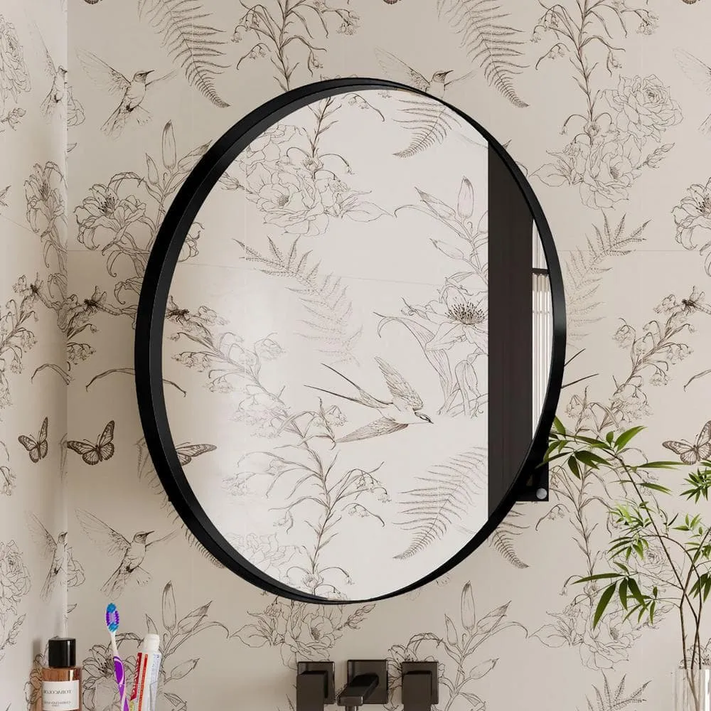 waterpar 31.5 in. W x 31.5 in. H Round Aluminum Medicine Cabinet with Mirror in Matte Black, photo 10 of 11