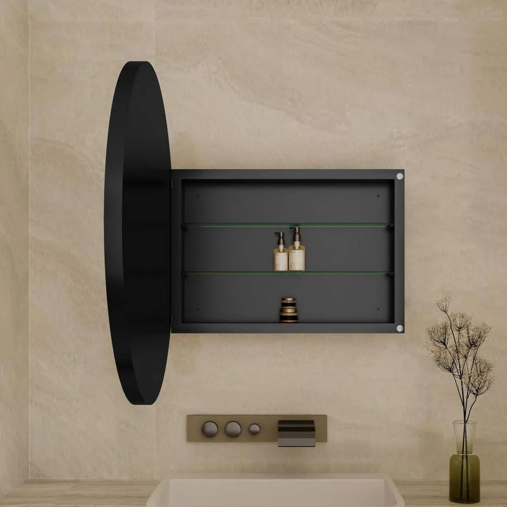 waterpar 31.5 in. W x 31.5 in. H Round Aluminum Medicine Cabinet with Mirror in Matte Black, photo 8 of 11