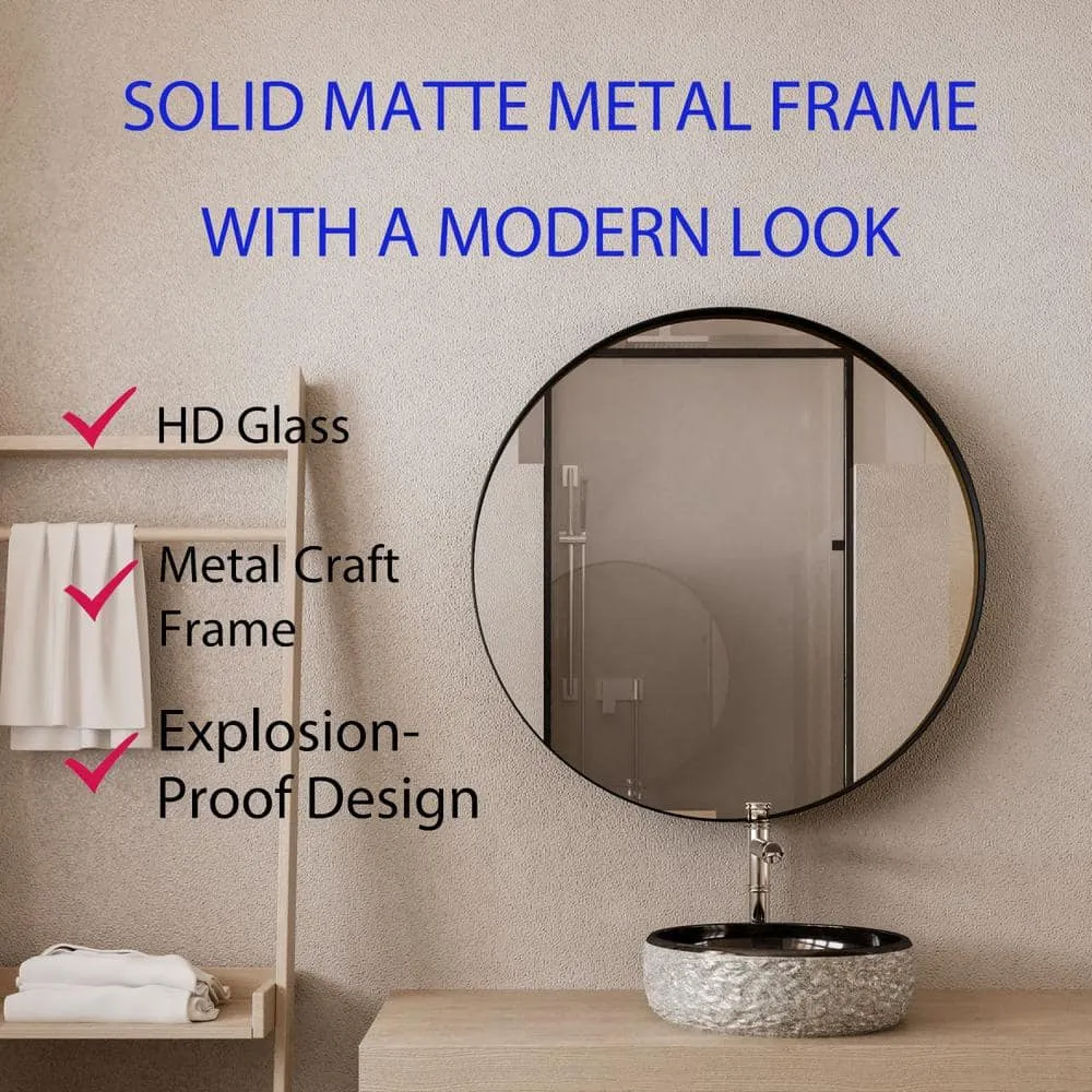 waterpar 31.5 in. W x 31.5 in. H Round Aluminum Medicine Cabinet with Mirror in Matte Black, photo 5 of 11