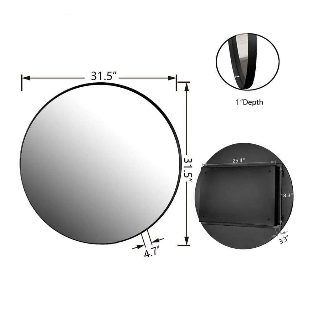waterpar 31.5 in. W x 31.5 in. H Round Aluminum Medicine Cabinet with Mirror in Matte Black, photo 6 of 11