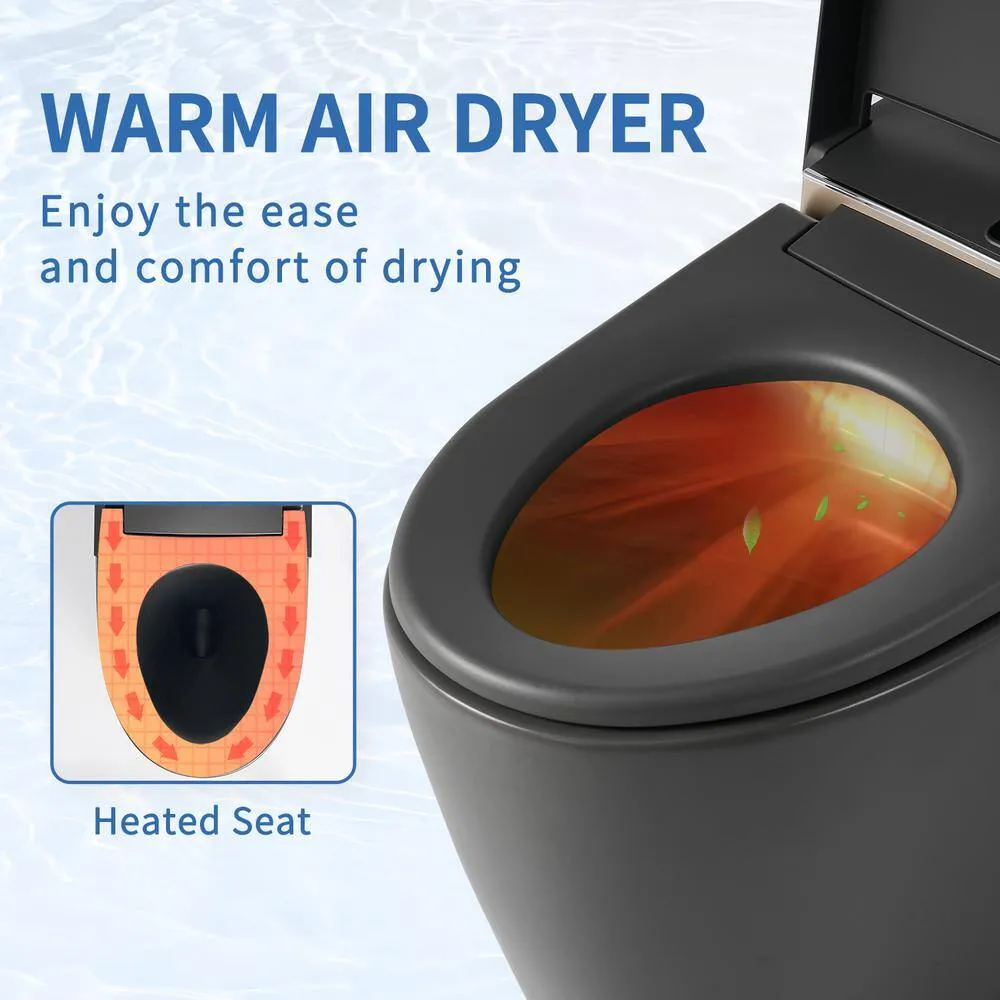 UPIKER Smart 12-in-1 Single Flush Elongated Toilet in Matte Gray with Heated Seat, photo 9 of 10