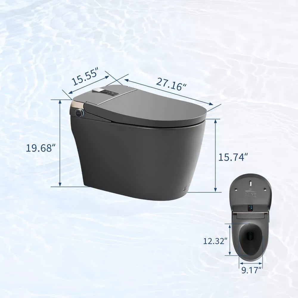 UPIKER Smart 12-in-1 Single Flush Elongated Toilet in Matte Gray with Heated Seat, photo 10 of 10