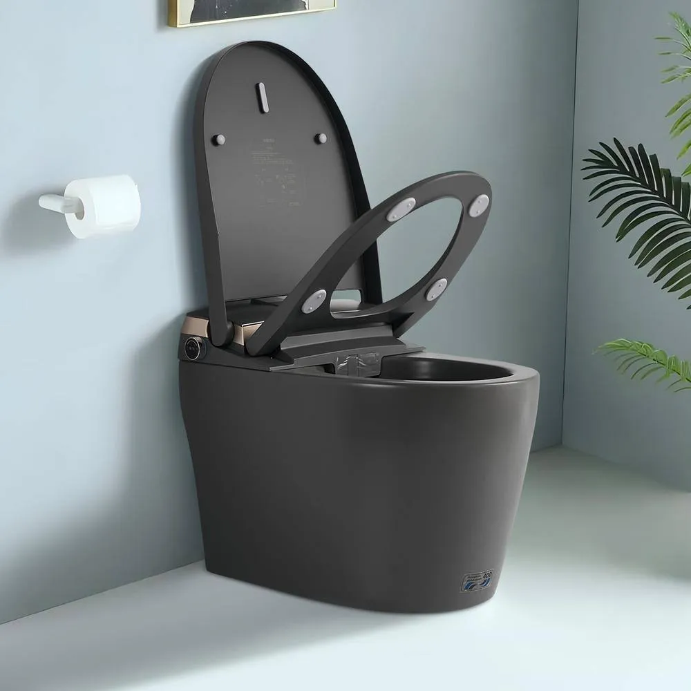 UPIKER Smart 12-in-1 Single Flush Elongated Toilet in Matte Gray with Heated Seat, photo 2 of 10