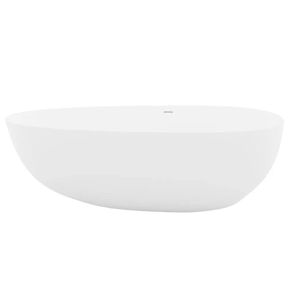 ANZZI Fiume 5.6 ft (67 in.) Man-Made Stone Center-Drain Freestanding Soaking Bathtub, Matte White, photo 7 of 12