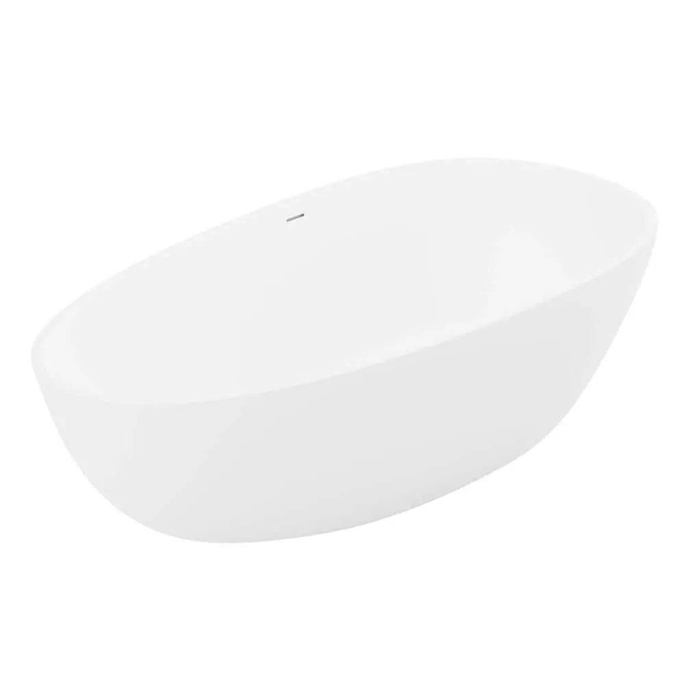 ANZZI Fiume 5.6 ft (67 in.) Man-Made Stone Center-Drain Freestanding Soaking Bathtub, Matte White, photo 5 of 12