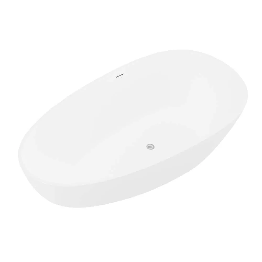 ANZZI Fiume 5.6 ft (67 in.) Man-Made Stone Center-Drain Freestanding Soaking Bathtub, Matte White, photo 8 of 12