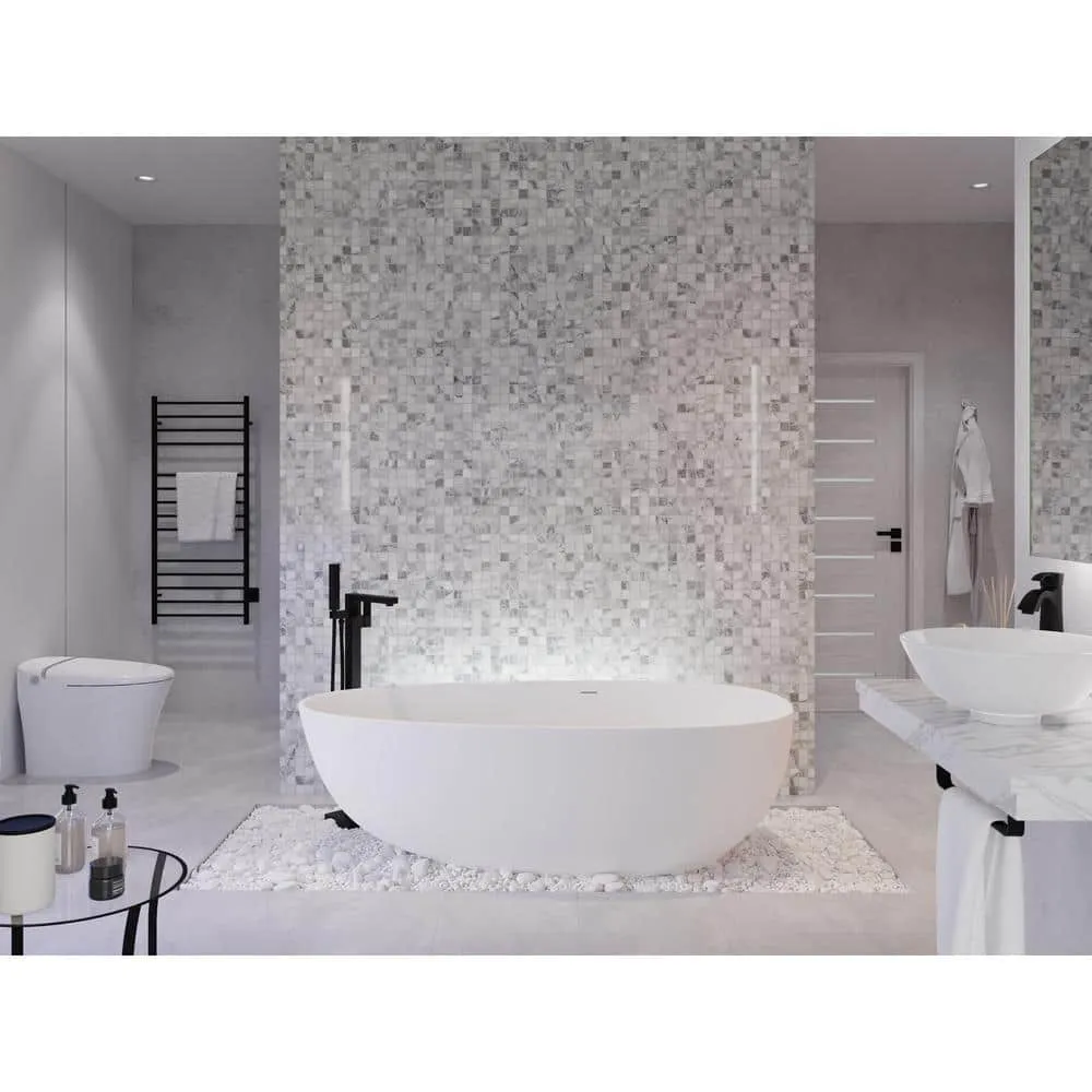 ANZZI Fiume 5.6 ft (67 in.) Man-Made Stone Center-Drain Freestanding Soaking Bathtub, Matte White, photo 6 of 12