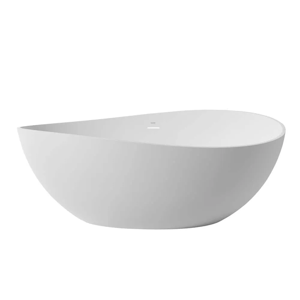 Vanity Art 63 in. L x 37.4 in. W Soaking Freestanding Stone Bathtub with Center Drain in White, photo 3 of 11