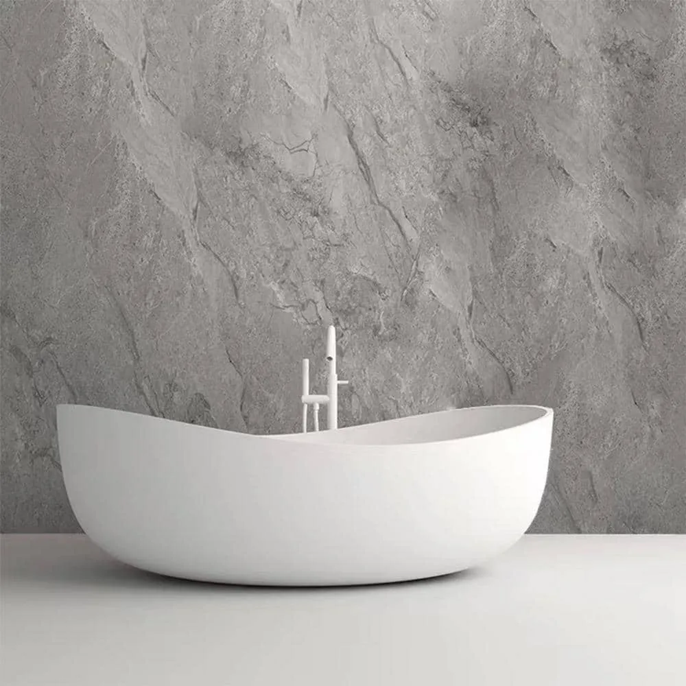 Vanity Art 63 in. L x 37.4 in. W Soaking Freestanding Stone Bathtub with Center Drain in White, photo 7 of 11