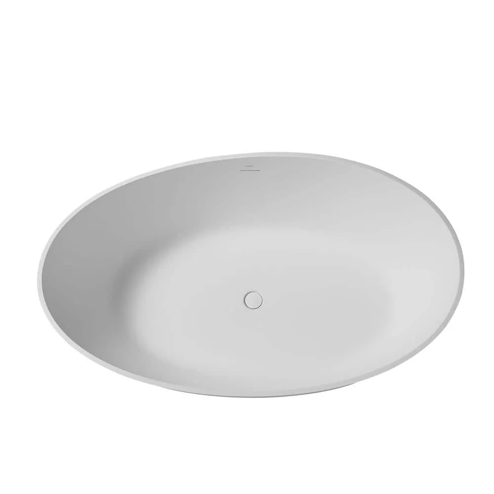 Vanity Art 63 in. L x 37.4 in. W Soaking Freestanding Stone Bathtub with Center Drain in White, photo 5 of 11