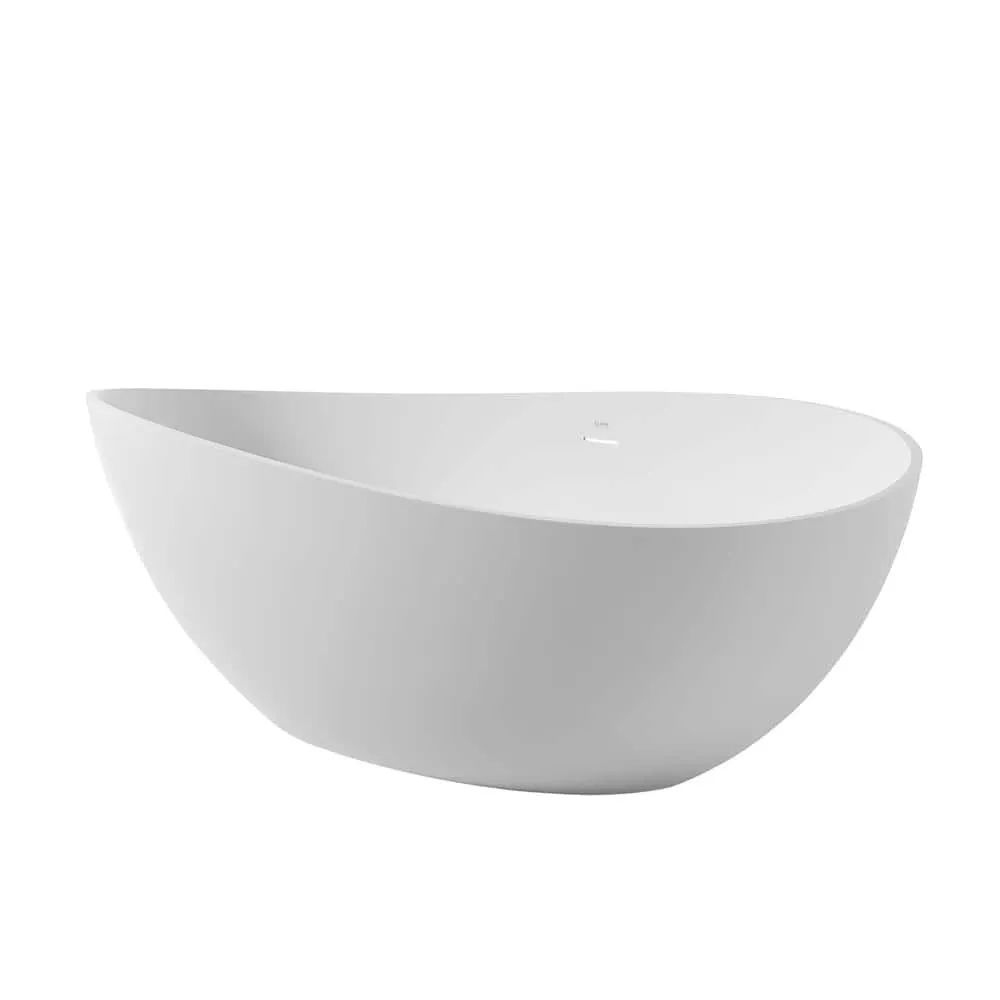Vanity Art 63 in. L x 37.4 in. W Soaking Freestanding Stone Bathtub with Center Drain in White, photo 2 of 11
