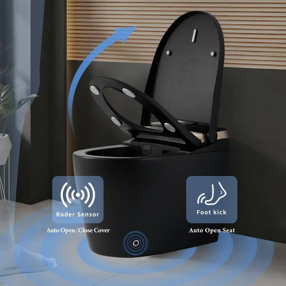 UPIKER 12 in 1-Piece 1.28 GPF Elongated Toilet in Matte Black with Heated Seat and Auto Flush, photo 3 of 9